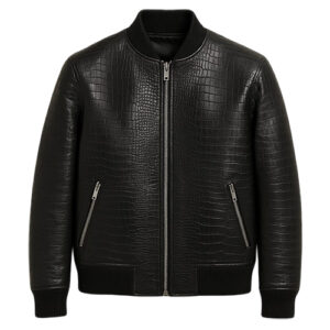 Men’s Black Premium Croc Bomber Leather Jacket