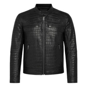 Men’s Black Cafe Racer Croc Leather Jacket