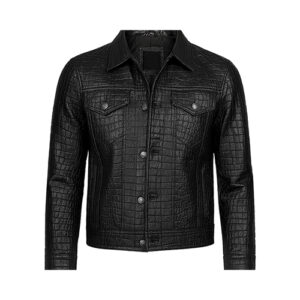 Men’s Black Trucker Croc Leather Jacket